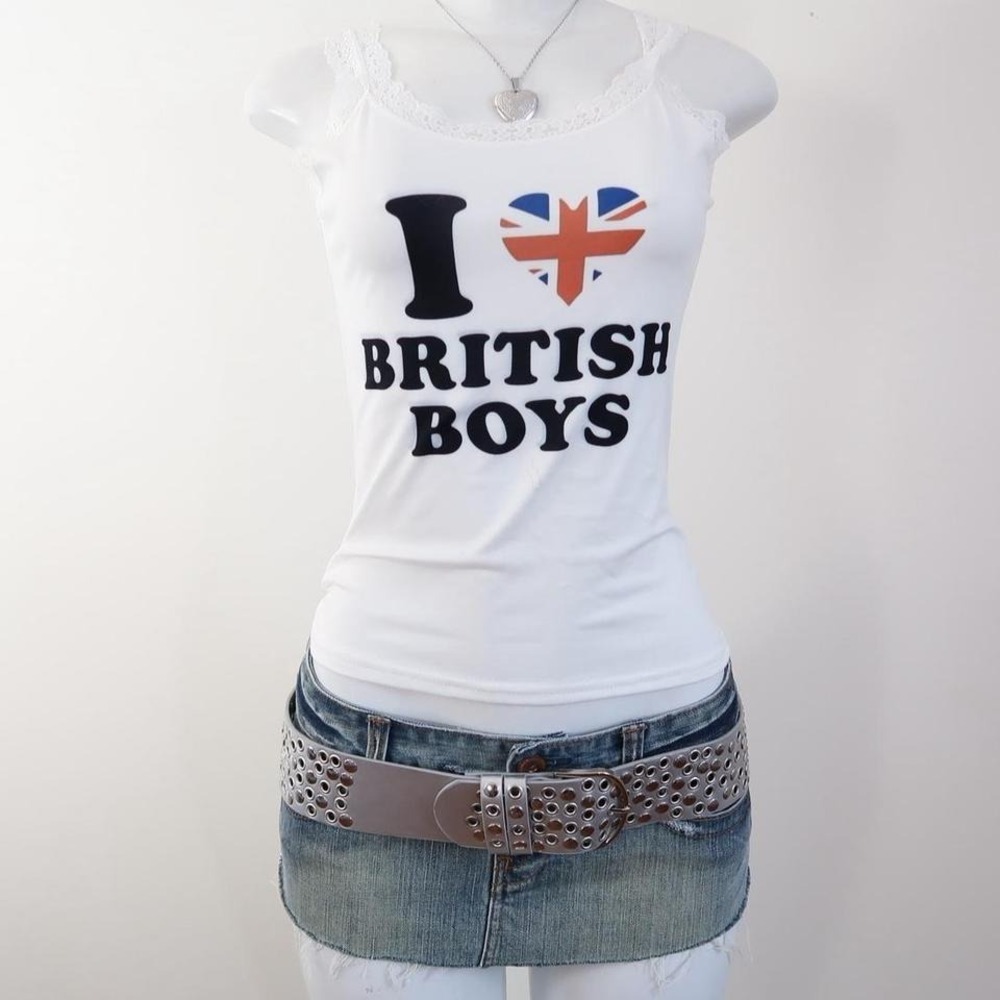 y2k i heart british boys lace cami union jack coquette size S